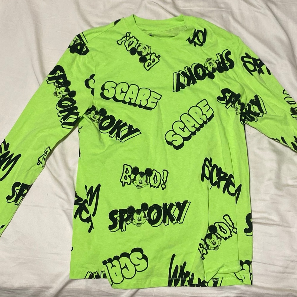 Disney Parks Mickey Spooky Halloween Long Sleeve Shirt Neon Green (Size M)
